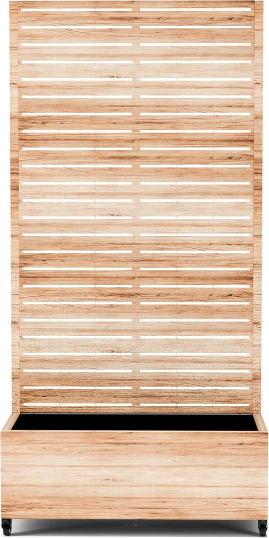 Raised Garden Bed with Trellis and Wheels,73"x35"x16" Metal Raised Garden Bed,Acacia Finish Metal Planter with Climbing Trellis for Vines & Vegetables