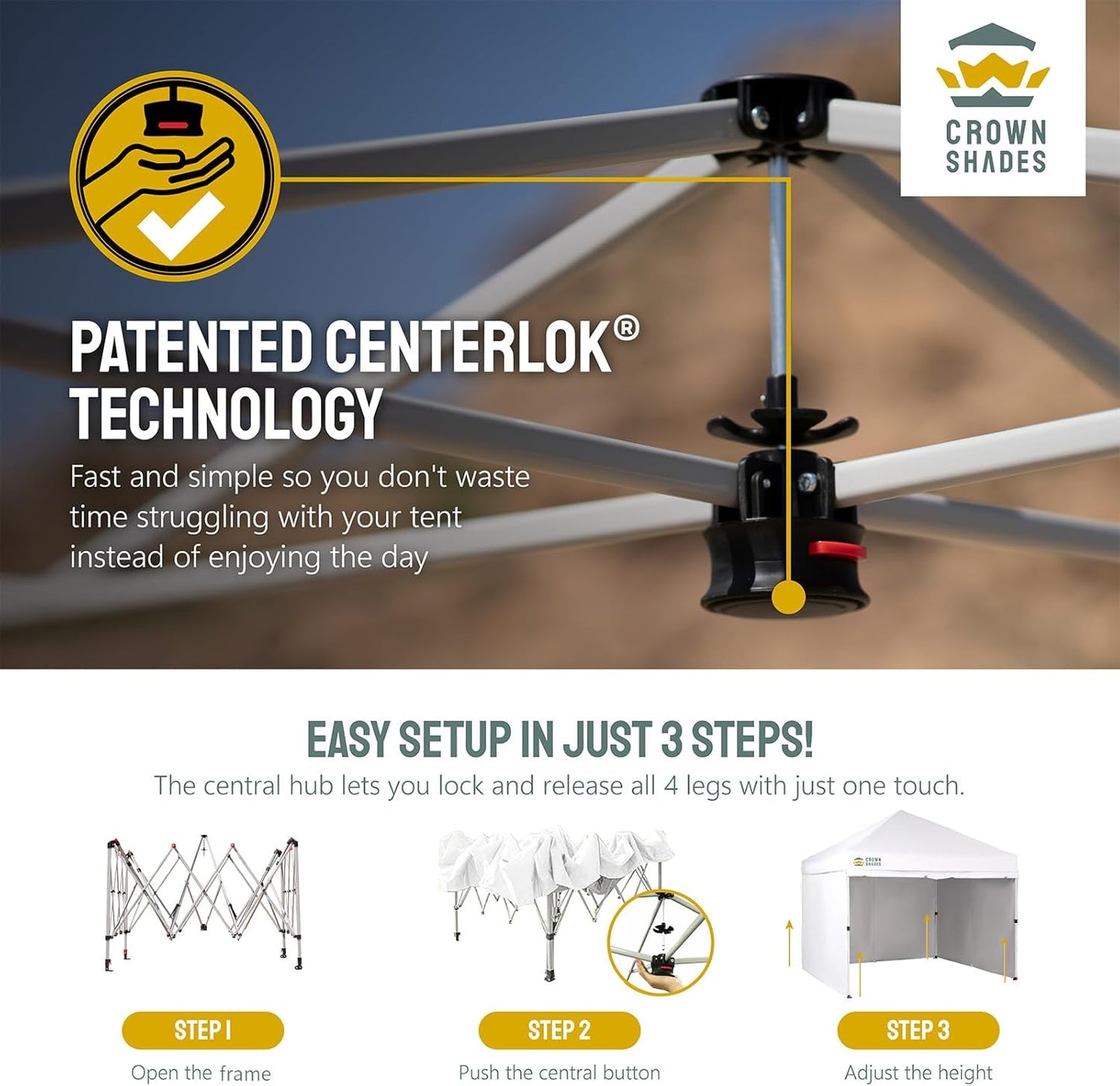 CROWN SHADES 10X10 Comercial Instant Canopy Pop Up Tent with Center Lock (10x10 with 4 Sidewalls, White)