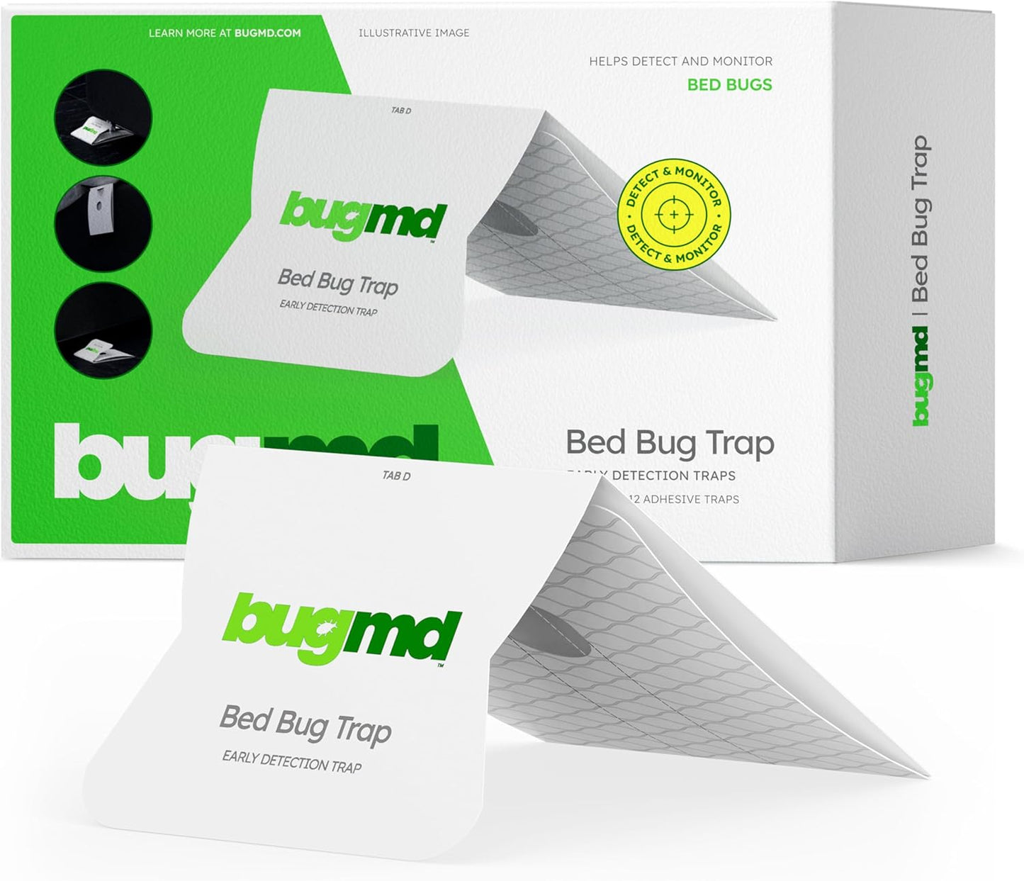 BugMD Bed Bug Trap (1 Pack, 12 Traps) - Interceptors, Bed Bug Prevention, Sticky Glue Traps, Insect Trap Indoor