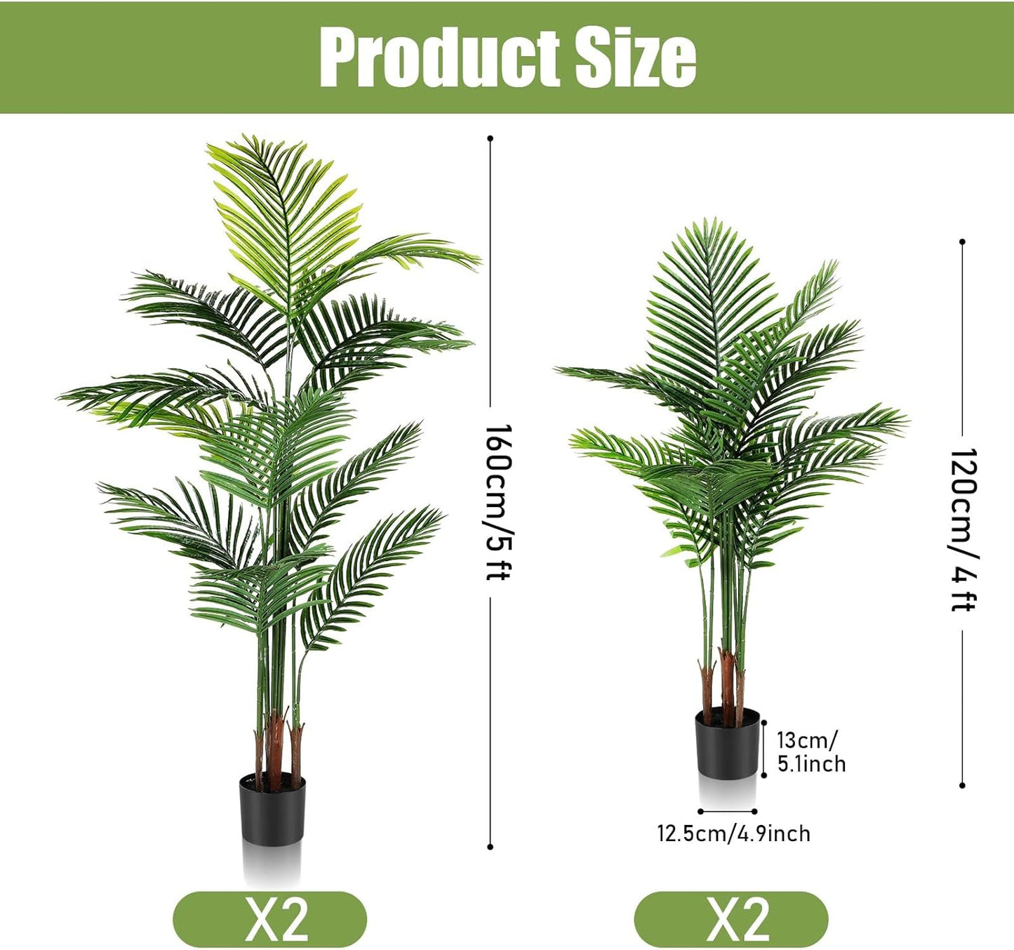 Jexine 4 Pack Artificial Palm Trees 4Ft 5Ft, Fake Plants Fake Trees Artificial Areca Palm Plants for Outdoor Indoor Faux Tree in Pot for Pool Home Office Housewarming Gift Modern Decoration