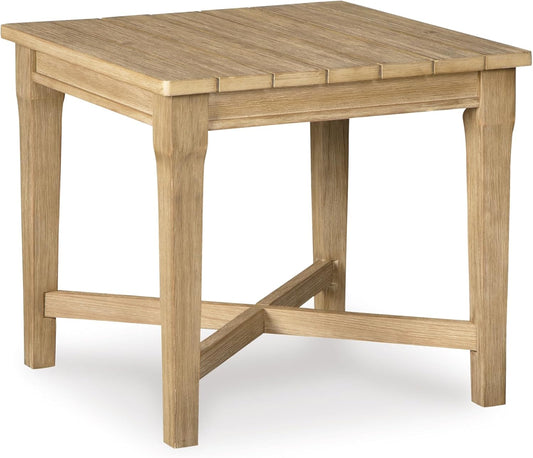 Signature Design by Ashley Outdoor Eucalyptus Carter Hall Patio End Table, Beige