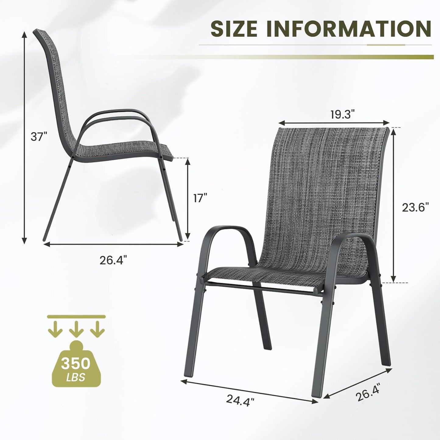 UDPATIO Patio Chairs Set of 4, Stackable Outdoor Dining Chairs with High Back, Breathable Textilene Fabric Outdoor Chair All Weather, 350LBS Capacity for Garden, Backyard (Dark Grey)