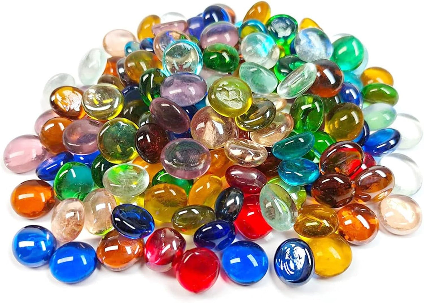 1LB Mini Glass Gems,Mixed Colour Mancala Stones Flat Bottom Marble Beads for Home Decorative Art Craft Vase Filler(0.5"~0.7")