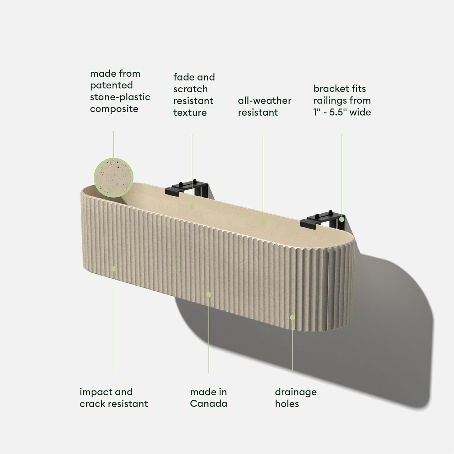 Veradek Demi Series Railing Planter - Hanging Planter Box for Windowsill/Balcony | Plastic-Stone Composite w/Railing Bracket | Modern Décor for Flowers