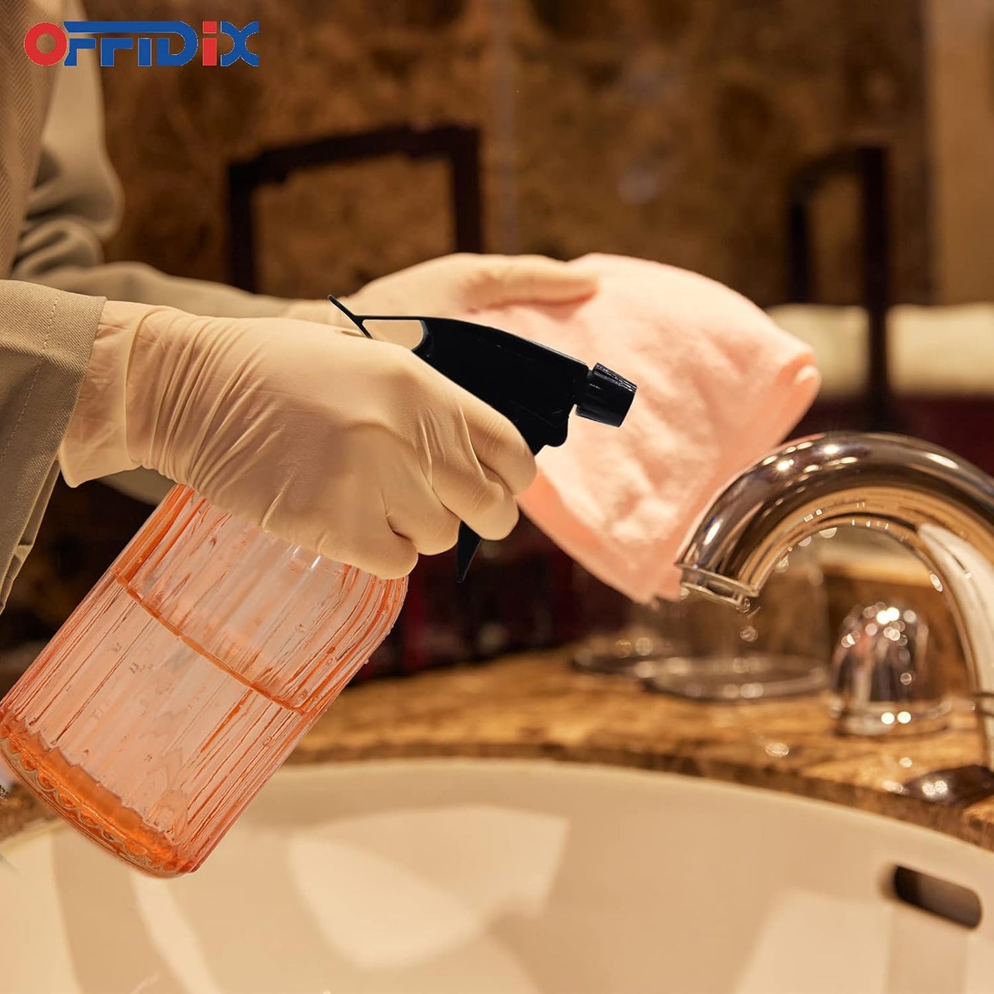 OFFIDIX Glass Watering Can, Handheld Spray Bottles, 0.4L/13.5oz Watering Spray Bottle with Adjustable Nozzle for for Indoor and Outdoor Gardening and Home Cleaning (Orange)