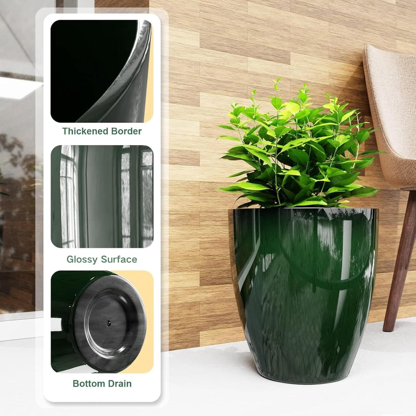 QCQHDU 10 inch Plant Pot with Drainage Hole, 2 Pack Sturdy Pots for Plant Tree Flower, Large PlanterPlanters for Indoor & Outdoor Plants