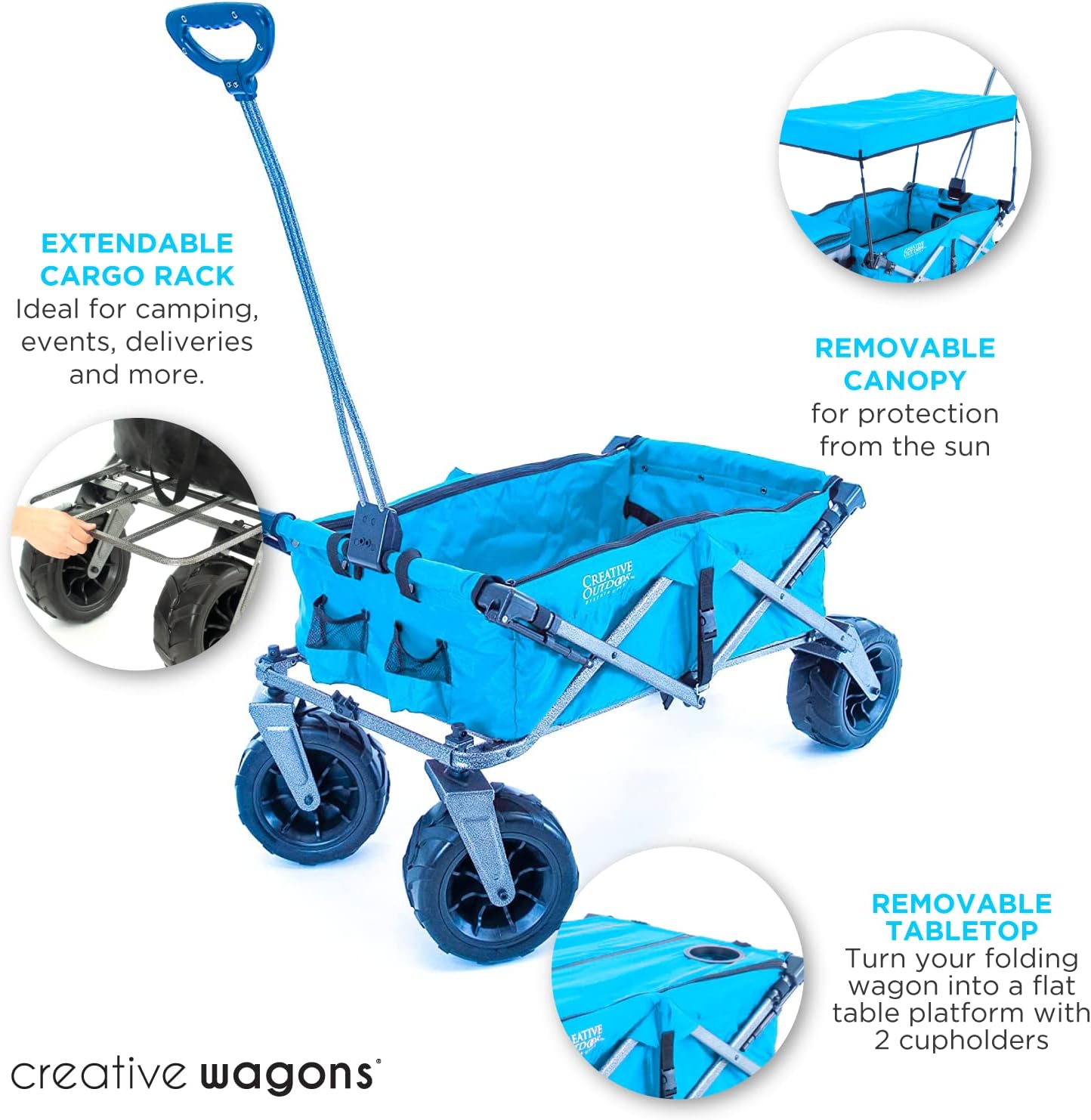 Creative Outdoor Push Pull Stroller Wagon, Beach Hauler XXL with Canopy, Collapsible and Portable Heavy Duty Folding Cart, Supports up to 200lbs Weight Capacity, Giant 10" Wheels