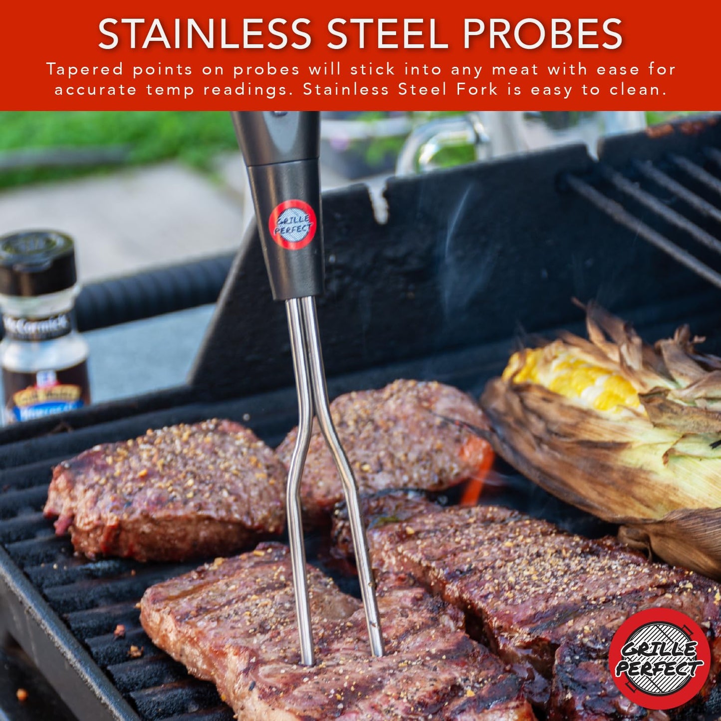 Digital Meat Thermometer Fork for Grilling and BBQ Fast Read Electronic Probes with Ready Alarm Quick Accurate Barbecue Temperature for Steak Chicken Hot Grilled Food