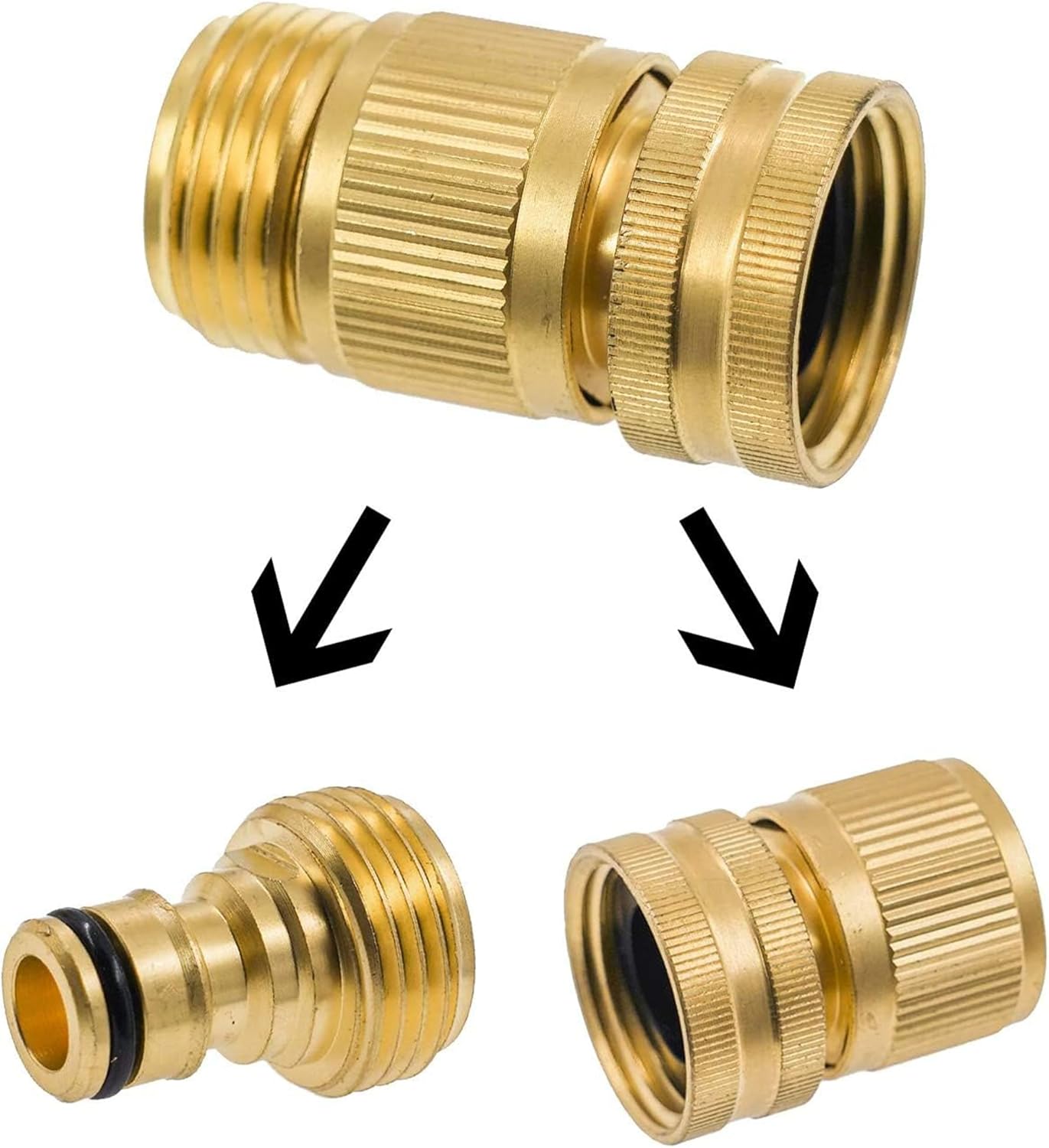 Hourleey Garden Hose Quick Connector, Solid Brass 3/4 Inch GHT Thread Garden Quick Connect Kit, Male and Female No-Leak Water Hose Fittings (4 Set)