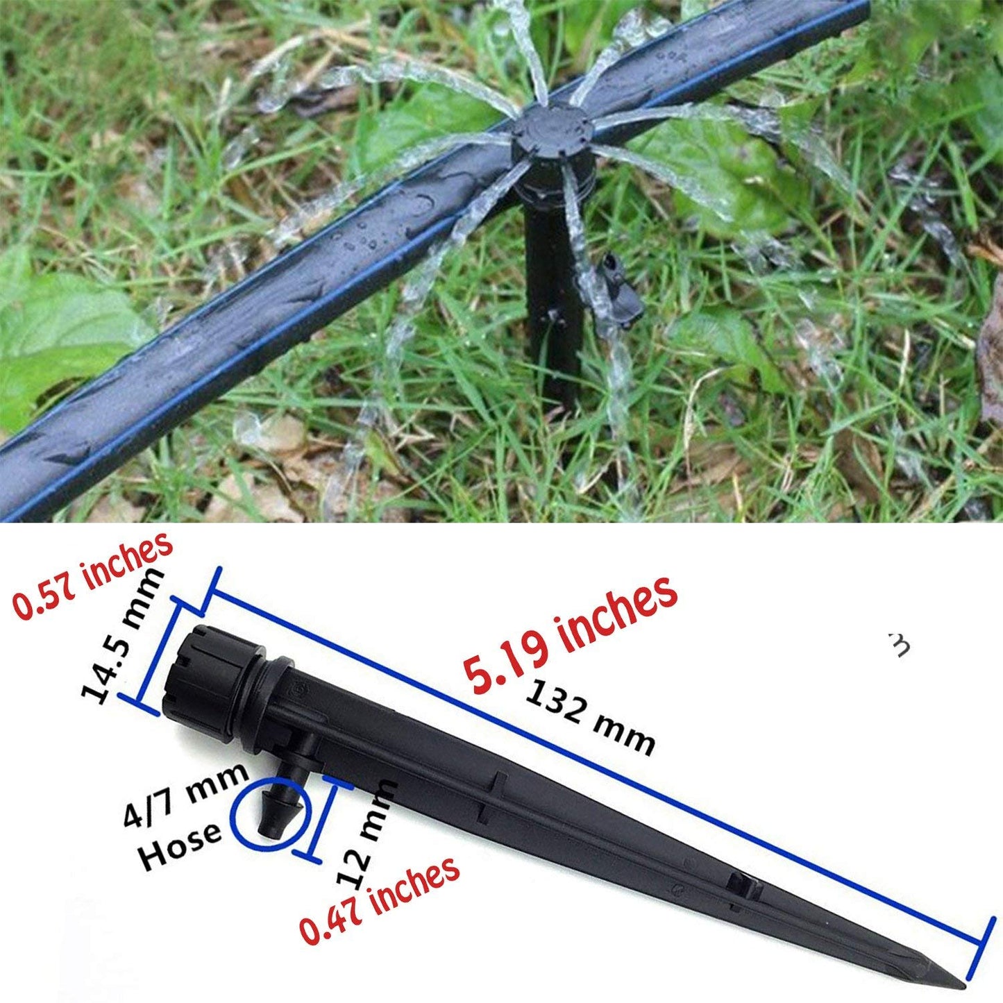 Set of 100 Drip Emitters Perfect for 4mm / 7mm Tube, Adjustable 360 Degree Water Flow Drip Irrigation System for Watering System.