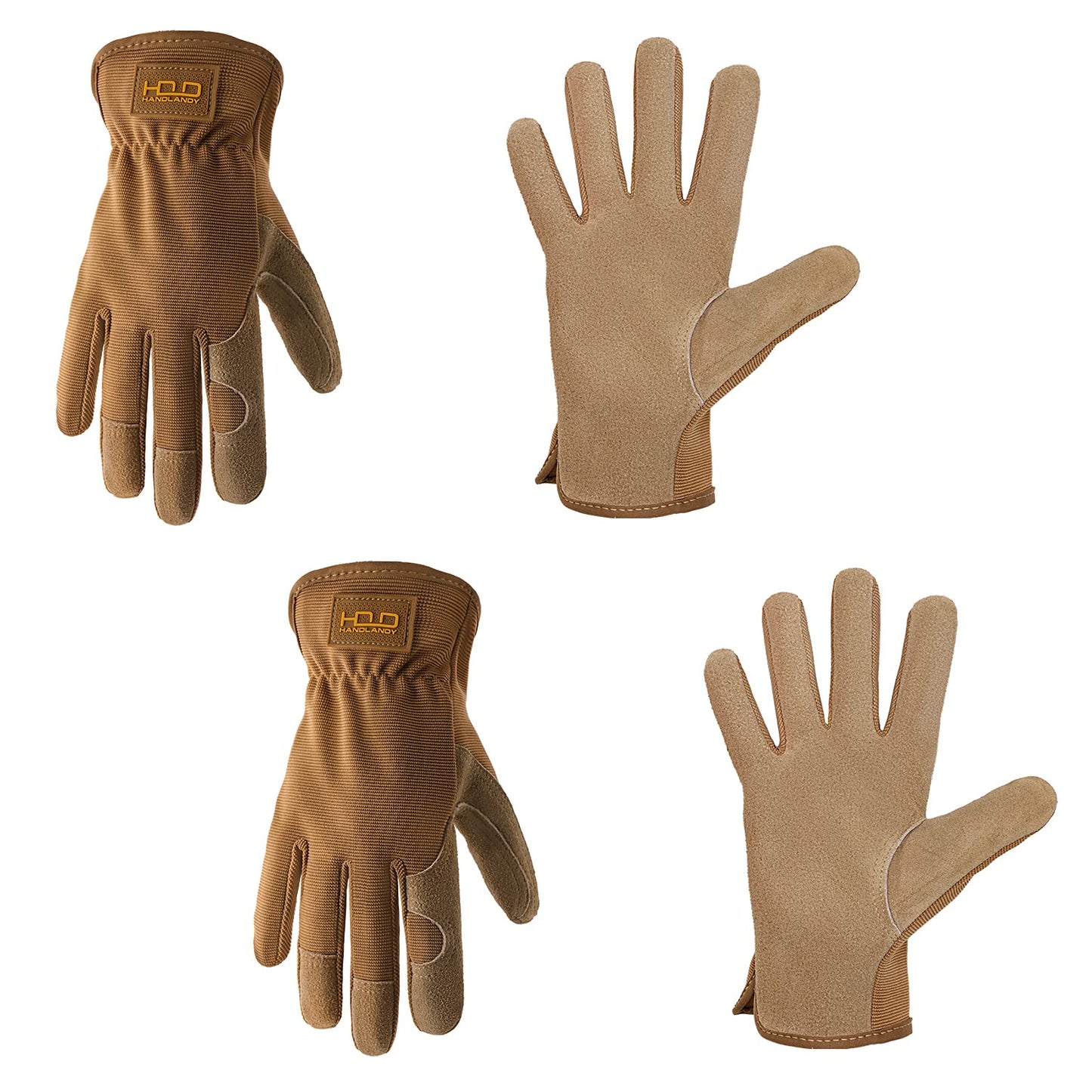 HLDD HANDLANDY 2 Pairs Leather Gardening Gloves for Men, Utility Work Gloves for Gardening, Yardwork, Construction, Mechanics, Great Garden Gifts for Men Women