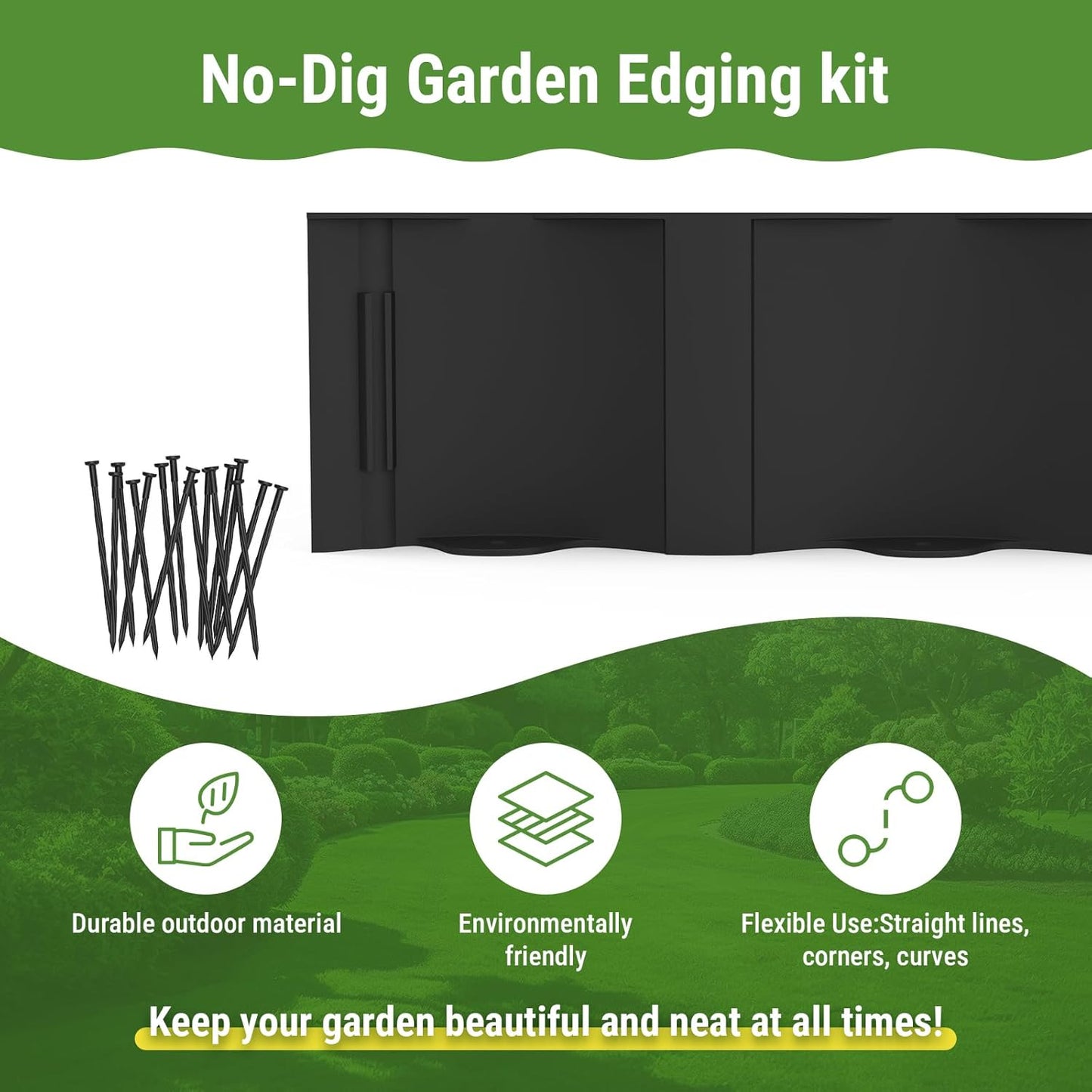 Mars Villa 30FT Landscape Edging Border, Interlocking Landscape Edging 5.9 in Garden Edging No-Dig Plastic Flower Bed Border for Yard, Lawn, Flower Bed, Fence, Pathway (Black,24Pcs)