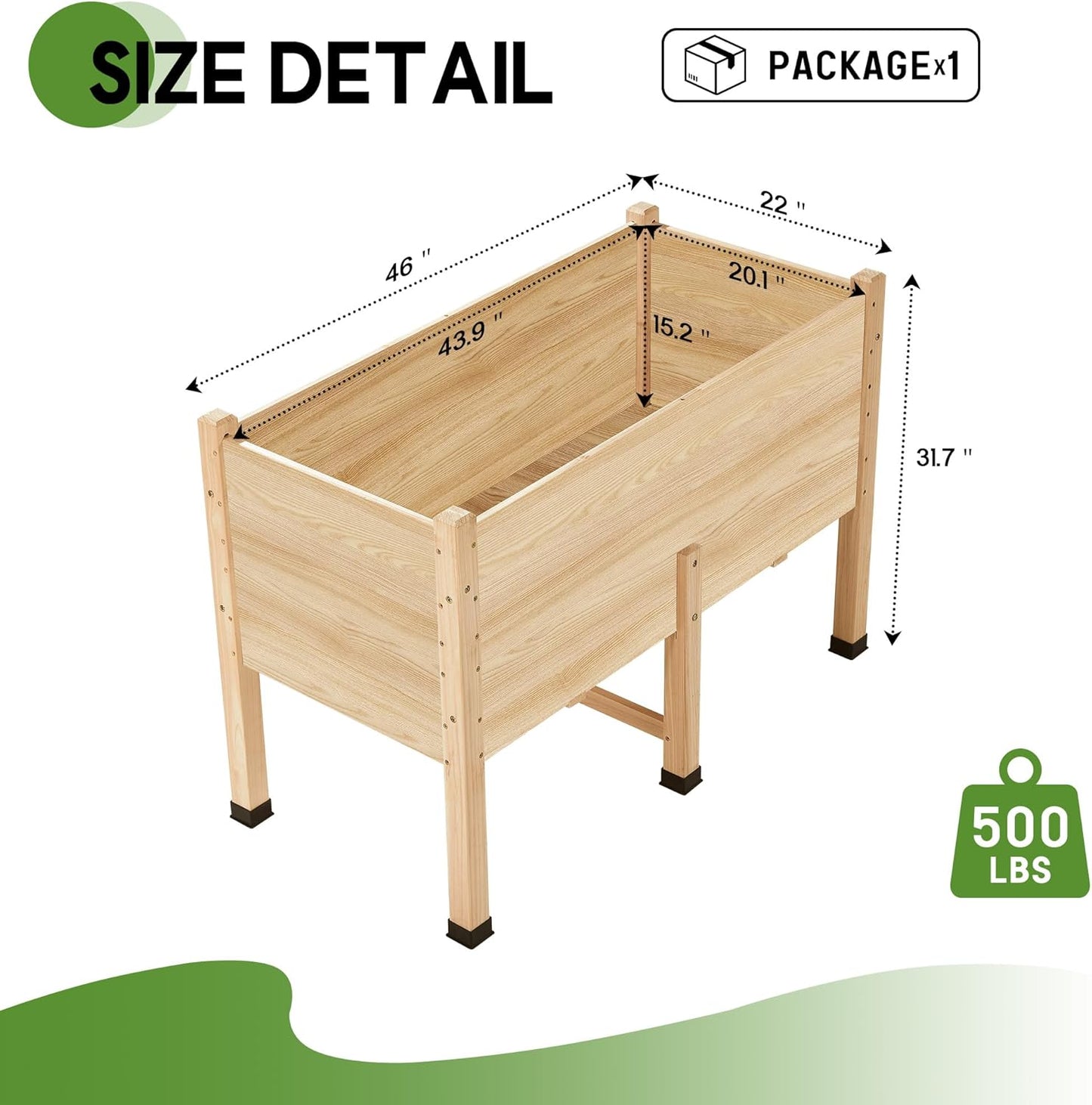 Amerlife 4x2 Ft Raised Garden Bed - Features Legs, Drainage Holes, 16 Inch Depth Ideal for Vegetables, Flowers, Herbs, Elevated Wood Planter Box for Balcony, Patio, and Backyard, Easy Assembly