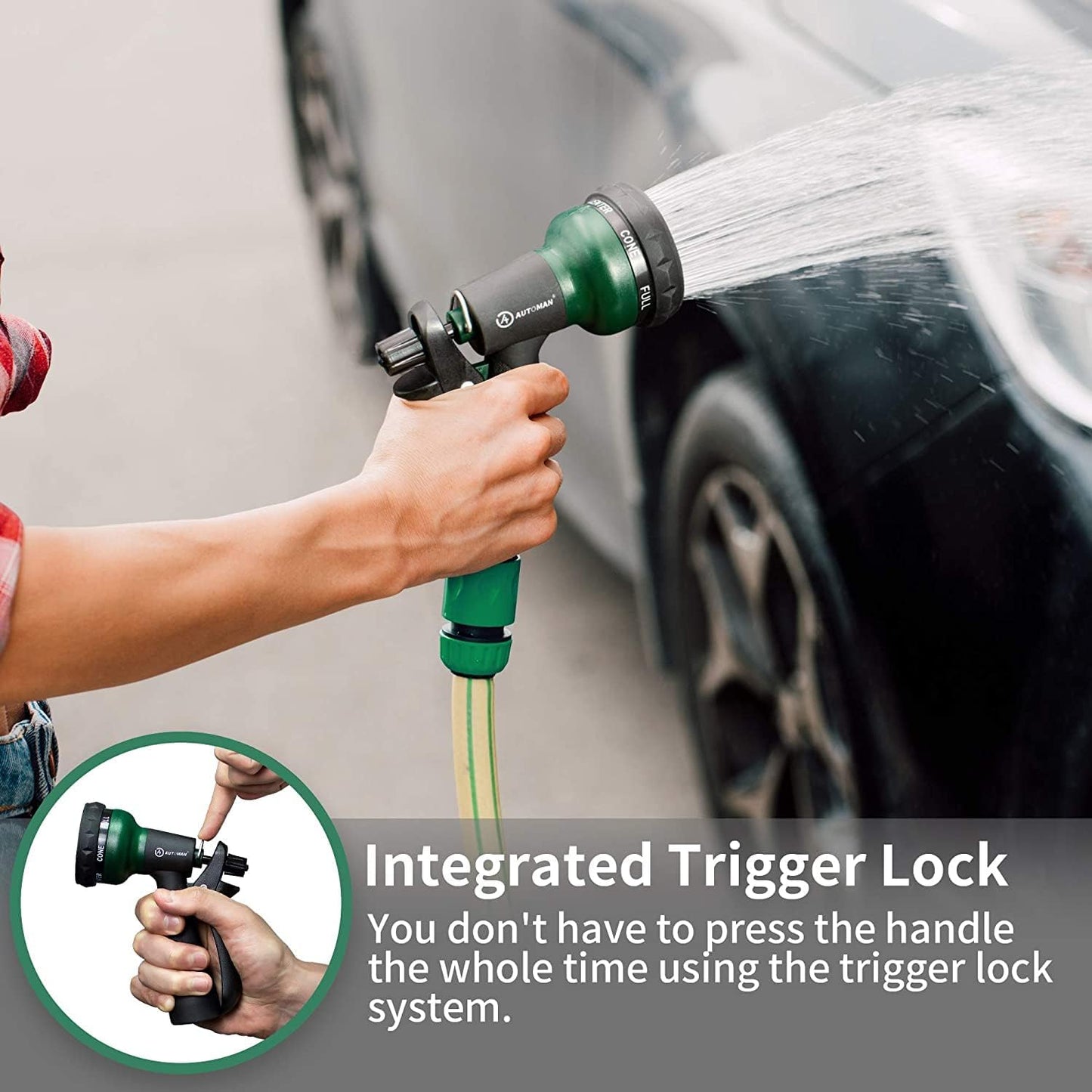 AUTOMAN Garden Hose Nozzle 2PK, ABS Water Spray Nozzle with 7 Adjustable Patterns, Slip Resistant for Watering Plants, Lawn, Garden, Washing Cars, Cleaning, Showering Pets & Outdoor Fun