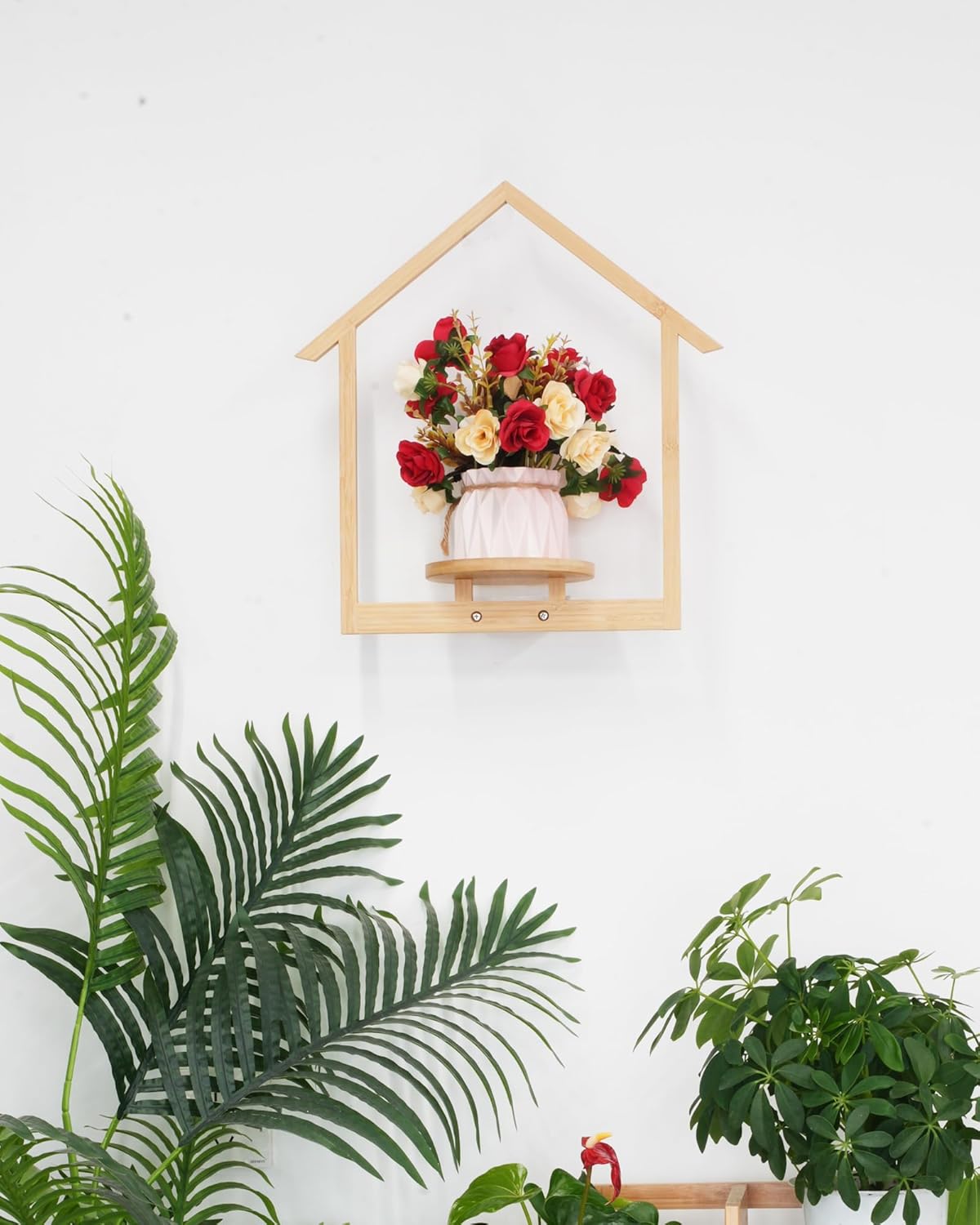 yadoker Wall Planters for Indoor Plants,Bamboo Hanging Plant Holders in a House Shape, Wall Decor Plant Stand, 3-Pack Window Plant Shelves for Living Room & Entryway