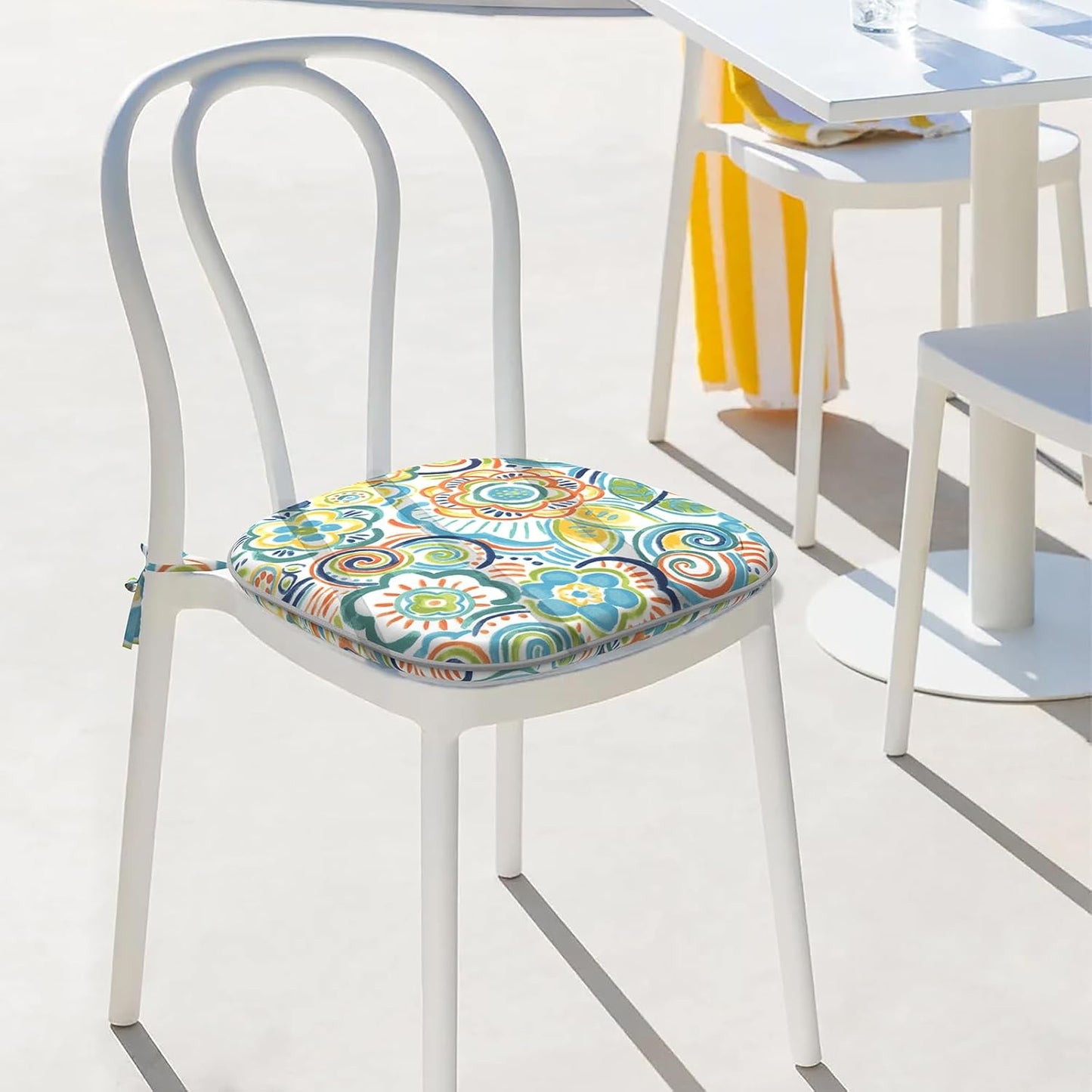 Indoor/Outdoor Chair Cushions 16x17 Inch, Patio Chair Cushions with Ties, All Weather Seat Cushions for Patio Furniture Home Garden Chair Use, Set of 4, Flower Blue