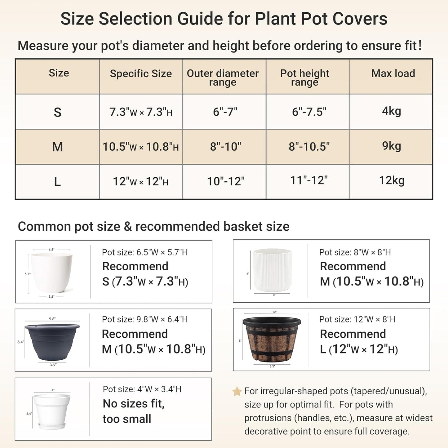 Dahey Jute Spliced Cotton Rope Plant Basket Modern Woven Storage Basket for 12" Floor Indoor Planter, Decorative Flower Pots Cover Laundry Bin with Handle Rustic Home Decor, White and Beige