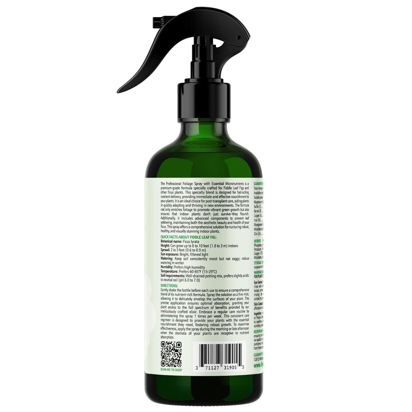 3-1-2 Fiddle Leaf Fig Foliar Spray - Plant Shine & Fertilizer - Premium Spray for Indoor Plants with Essential Nutrients - Fiddle Leaf Fig Plant Food & Fertilizer - Ready-to-Use (8 OZ)