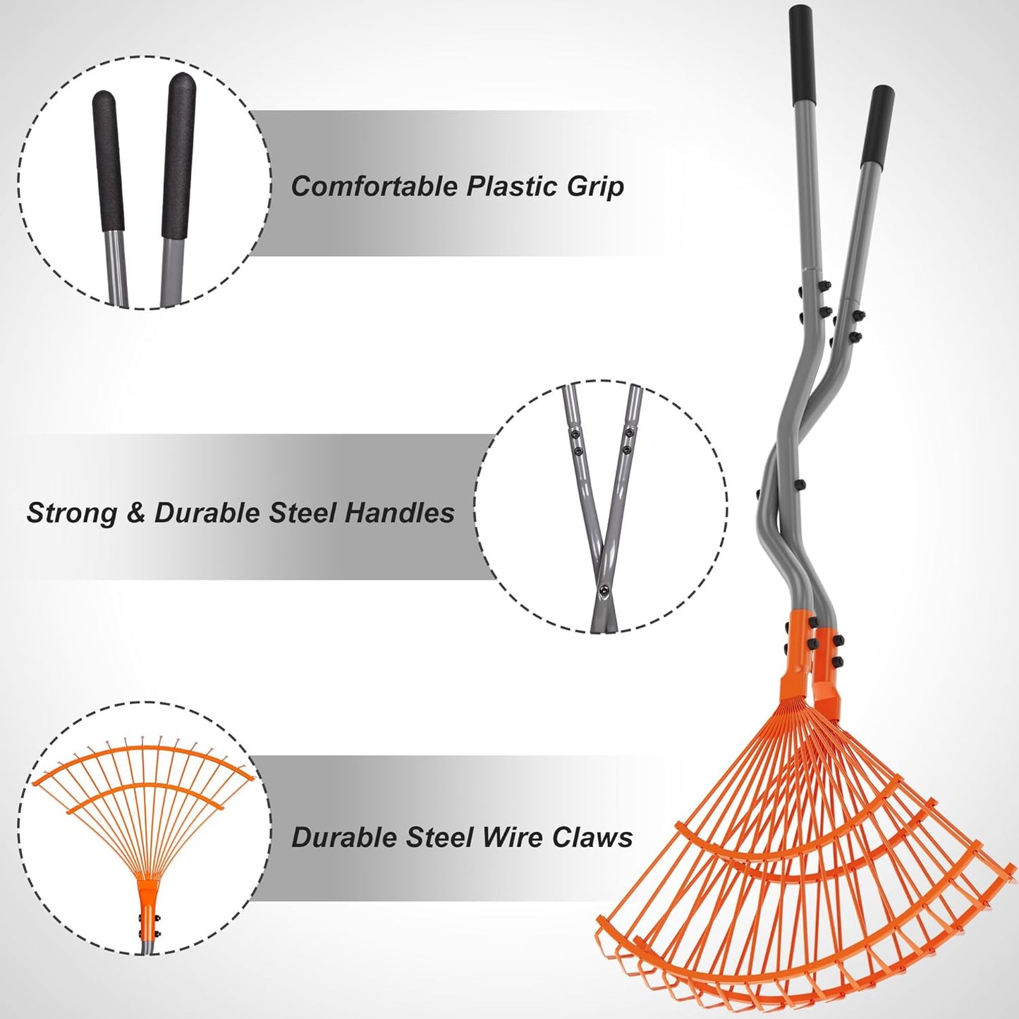 Walensee Leaf Grabber Rake, Leaf Collector Tool with Long Steel Handle & Steel Claw, Lightweight & Efficient Leaf Picker, Comfortable Grip, Ideal for Leaves, Twigs, Yard Waste Garden Cleanup
