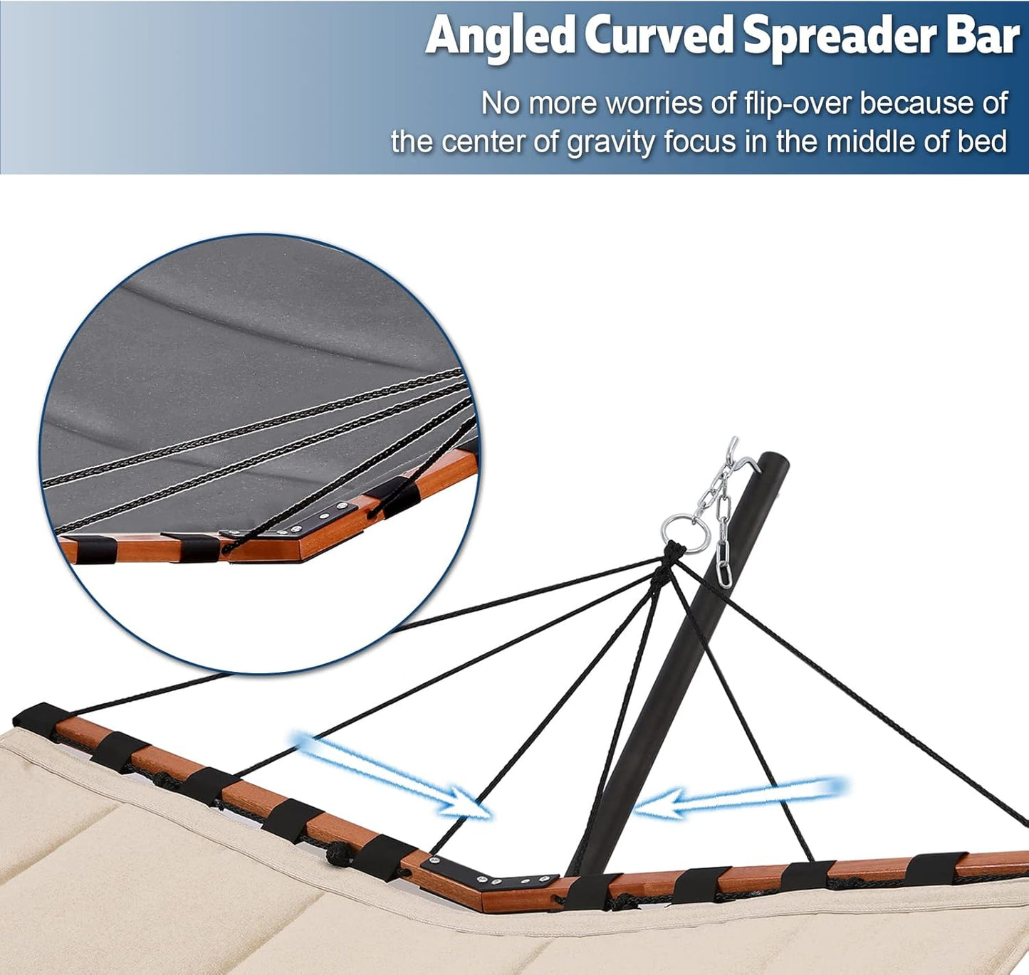 TegerDeger 12FT 2 Person Hammock with Stand Included 55 x 79IN Large Hammock 450LB Capacity with Hardwood Spreader Bar & Nylon Rope for Outside, Patio, Garden, Backyard, Beach, Poolside - Gray