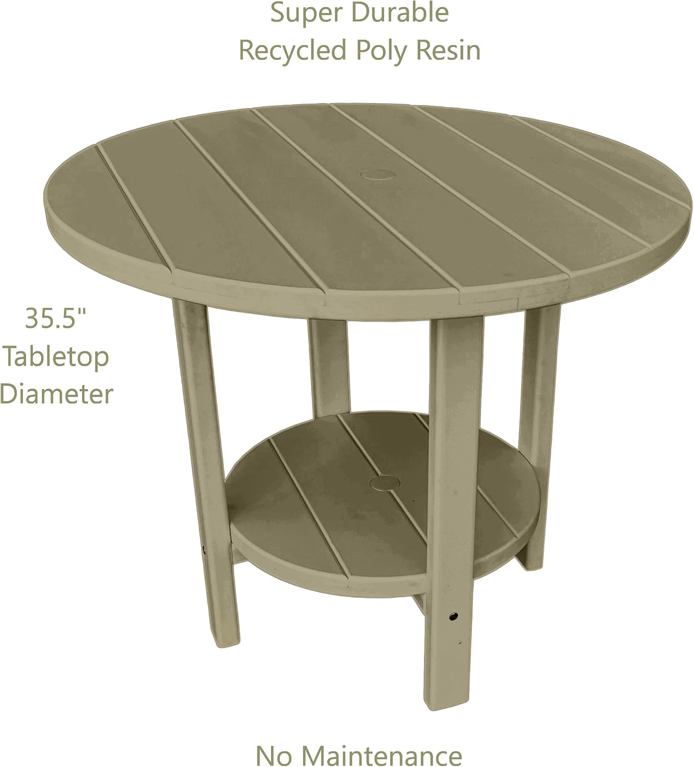 Phat Tommy Round Poly Resin Outdoor Patio Dining Table, All Weather Poly Patio Outdoor Furniture, Weatherwood