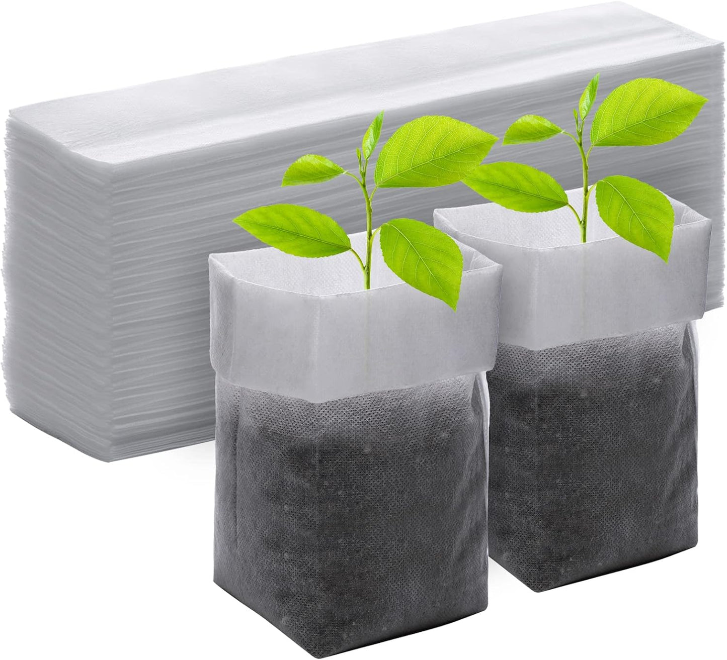 GREANER 100PCS Seedling Nursery Bags, 7.8x13.7 inches Biodegradable Non-Woven Fabric Plant Grow Bags, Seeding Starter Container Pouch for Vegetables, Flowers, Fruits, Trees, Indoors and Outdoors Use