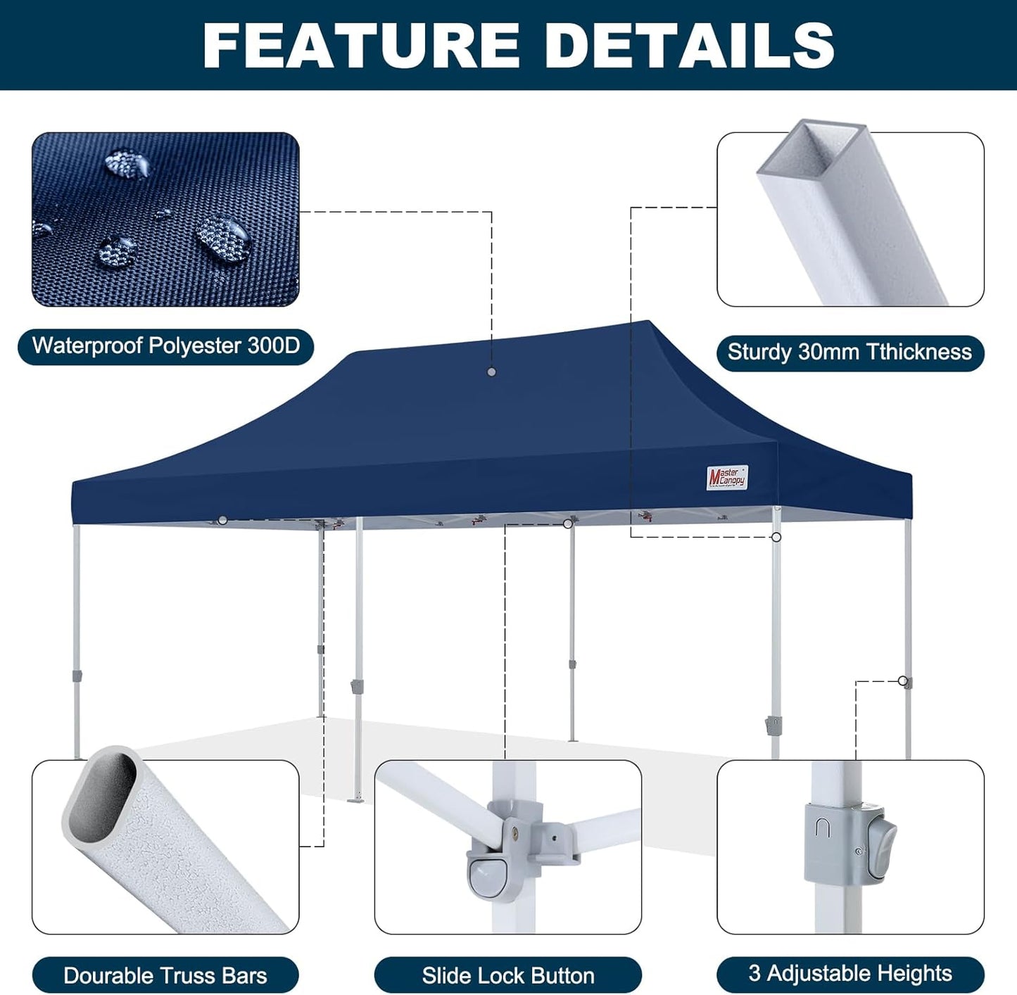 MASTERCANOPY Pop Up Canopy Tent Commercial Grade 10x20 Instant Shelter (Navy Blue)