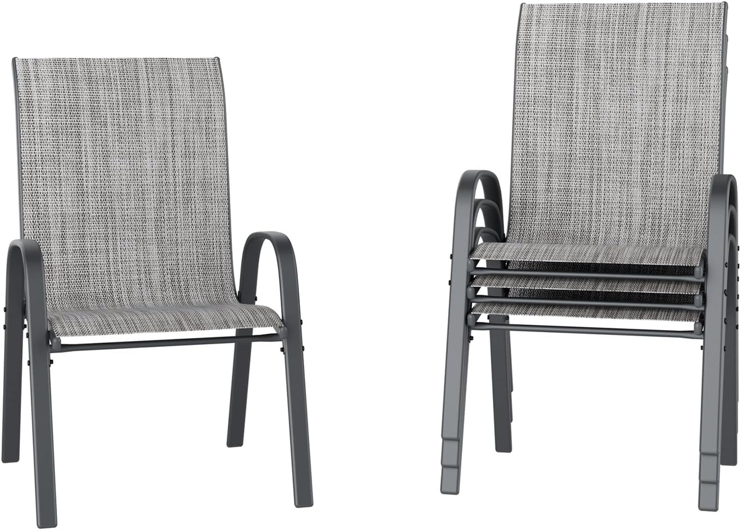 UDPATIO Patio Chairs Set of 4, Stackable Outdoor Dining Chairs with High Back, Breathable Textilene Fabric Outdoor Chair All Weather, 350LBS Capacity for Garden, Backyard (Light Grey)