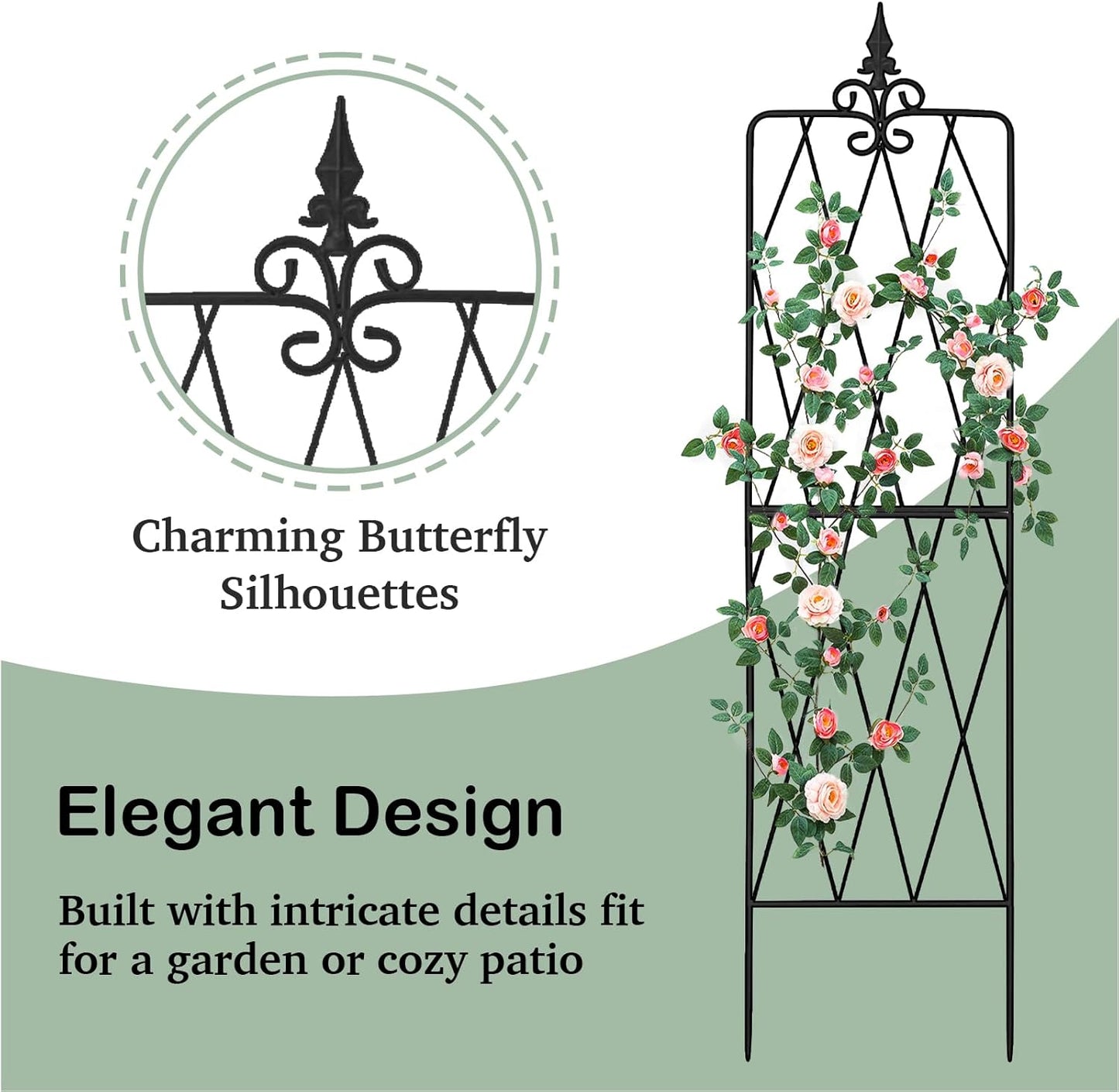 Garden Trellis for Climbing Plants Outdoor, 70"X18" Metal Trellises, Decorative Garden Fencing Flower Trellis with Durable Powder Coating for Vines Plant Rose, Vegetable Support, Black (2, Pattern-A)