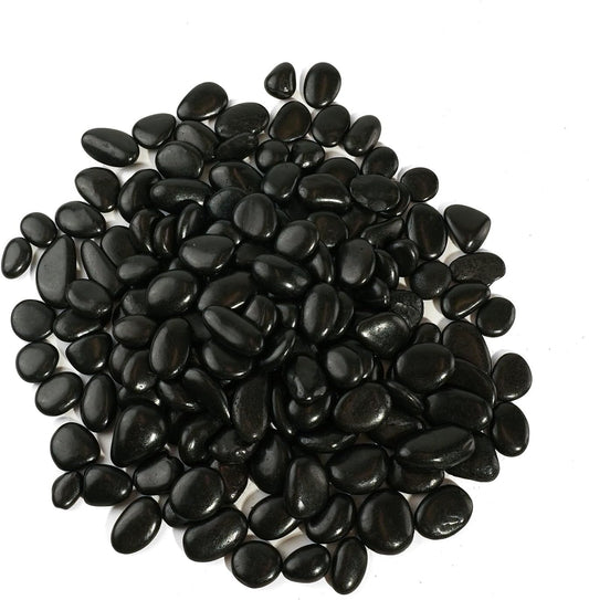 6 LBS River Rocks, StoneCreek, Decorative Garden Stones for Plant Landscaping, Polished Gravel Filler Pebbles for Home Decoration, Vases, Succulents, Flower Beds and Fish Tanks (Black, Medium)