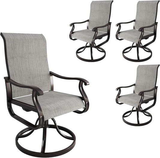 Amopatio Patio Swivel Chairs Set of 4, Outdoor Swivel Rocker Dining Chairs with All Weather Textilene High Back & Metal Frame, for Backyard Deck Lawn Garden, Light Gray