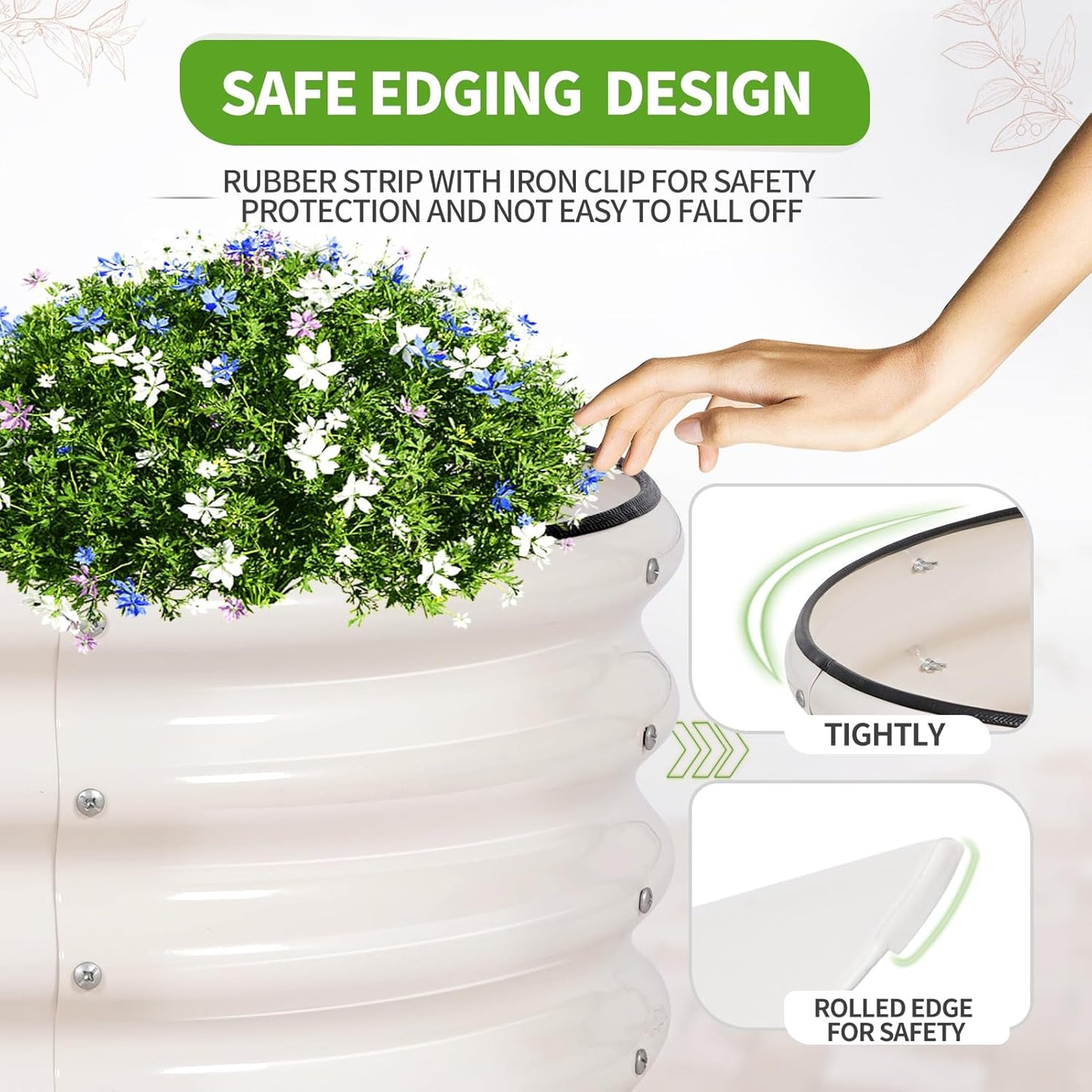 Galvanized Raised Garden Bed - 4x2x1FT Metal Planter Boxes Outdoor | Oval Steel Raised Bed Kit for Gardening with Protective Tape, Gloves for Vegetables, Flower, Herb (White)