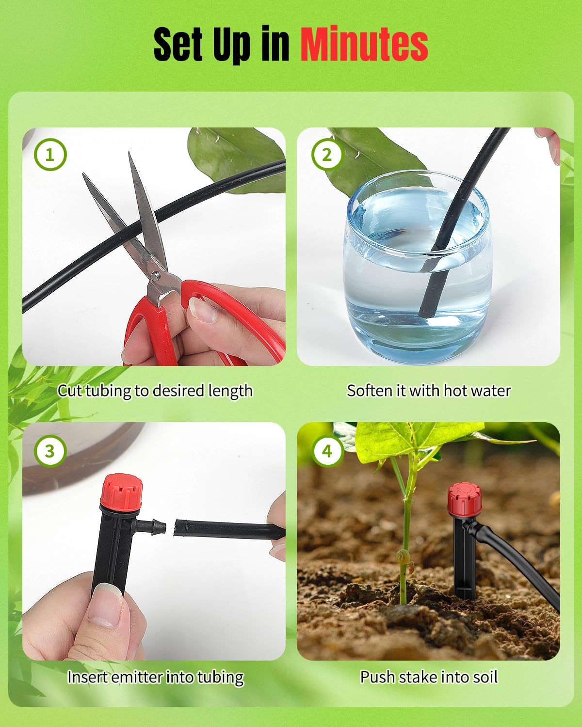 Pawfly 60 Pcs Drip Irrigation Emitters, Garden Drippers for Plants Watering System, Sprinkler Heads with Adjustable 360 Degree Water Flow, Drip Emitters for 1/4" Drip Irrigation Tubing