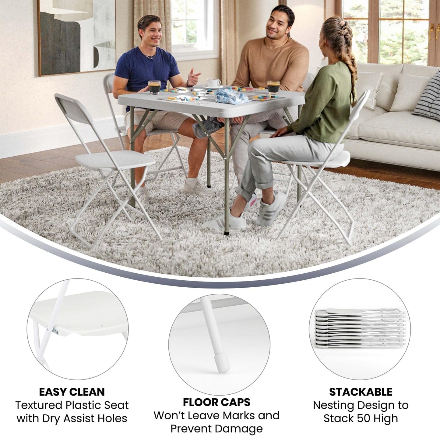 Flash Furniture Hercules Series Plastic Folding Chair - White - 20 Pack 650LB Weight Capacity Comfortable Event Chair-Lightweight Folding Chair