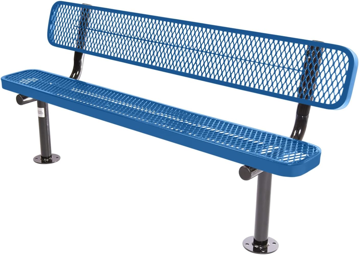Coated Outdoor Furniture Heavy-Duty Outdoor Bench Thermoplastic Coated, Expanded Metal, Commercial-Grade Seating, Made in America (Surface with Back, 6 Ft, Textured Light Blue)