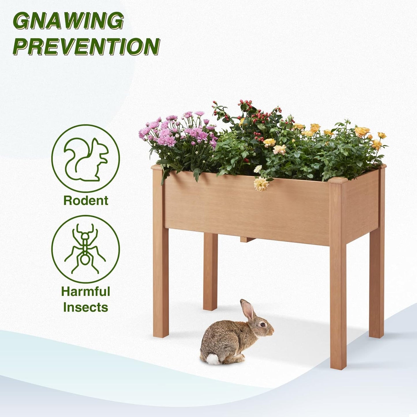 Psilvam Raised Garden Bed with Legs, Poly Lumber Raised Planter Box, Outdoor Elevated Garden Bed Suit for Backyard, Patio, Balcony 34" D x 18" W x 30" H（Teak Color）