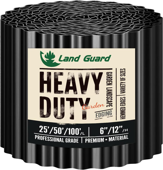 Land Guard Corrugated Garden Edging Border, 6" x 25' Landscape Paver Edging, Tall Landscape Edging, Fence for Garden, Flower Bed, Lawn and Landscape Edging (Glossy Black)