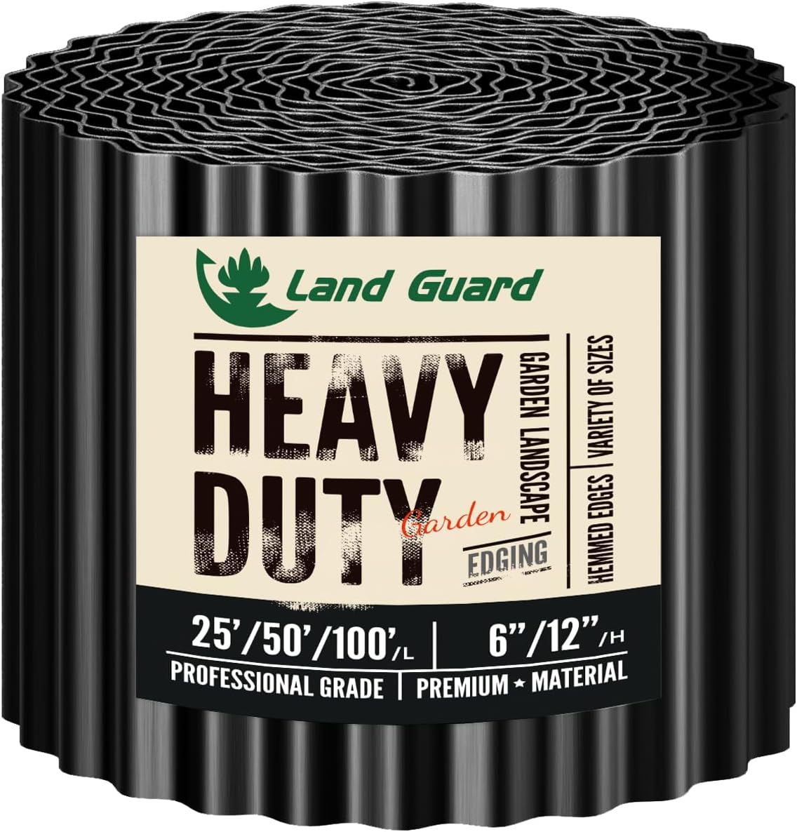 Land Guard Corrugated Garden Edging Border, 6" x 50' Landscape Paver Edging, Tall Landscape Edging, Fence for Garden, Flower Bed, Lawn and Landscape Edging (Glossy Black)