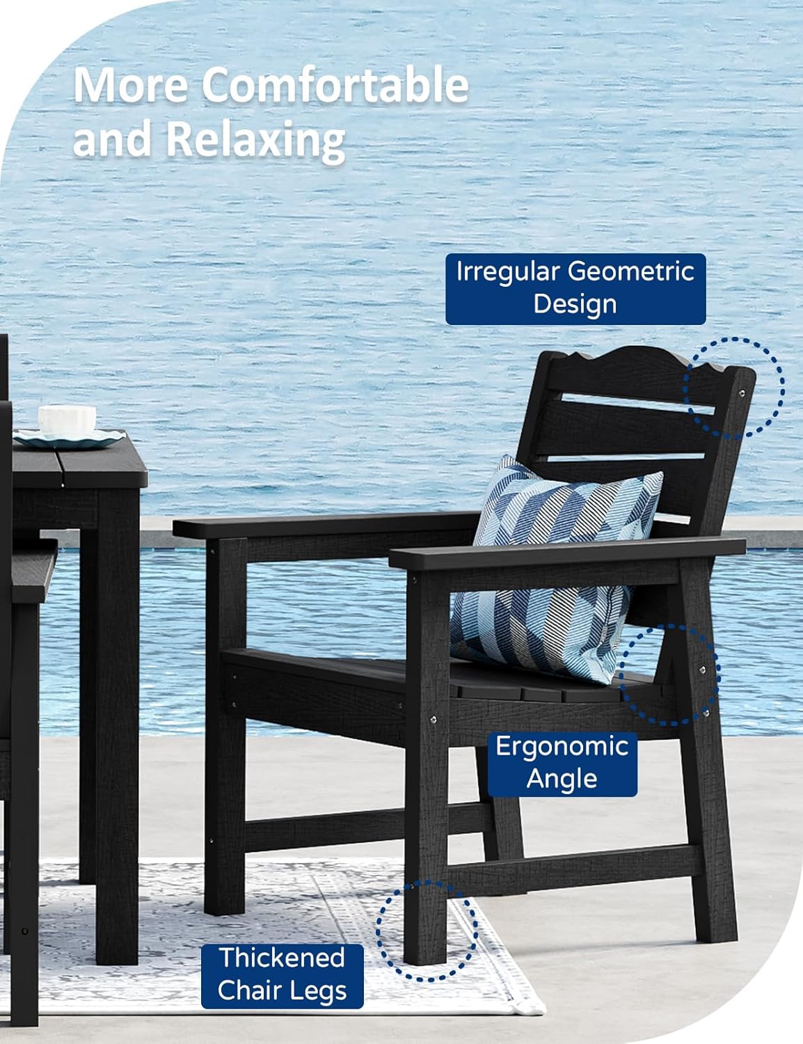 Patio Chairs Set, Weatherproof HIPS Outdoor Furniture, Include 2 Patio Dining Chairs + Outdoor Bench, Suit for Garden, Porch, Lawn & Backyard (Black)