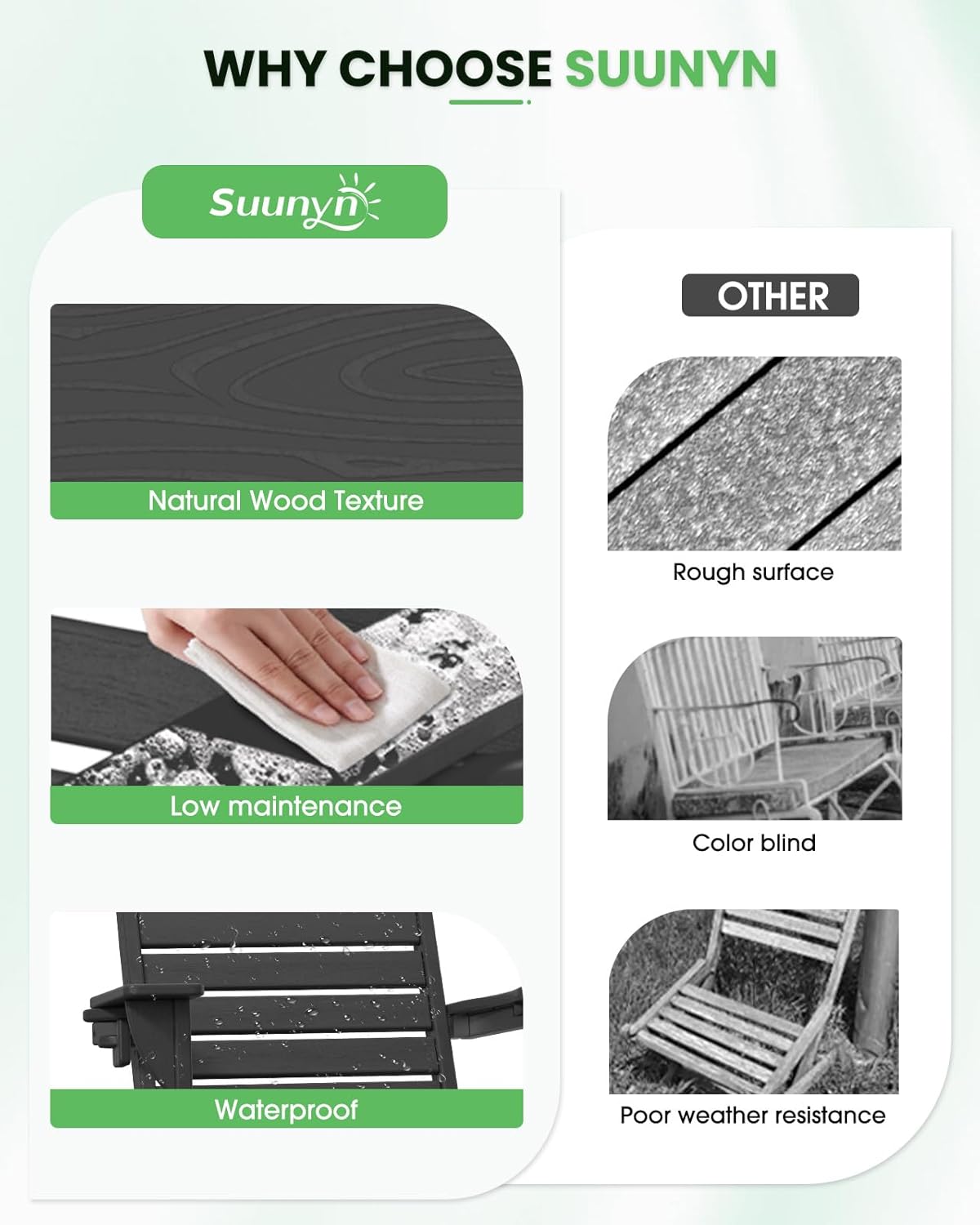 Adirondack Chairs Set of 4, Outdoor Fire Pit Chairs, HDPE All-Weather Adirondack Chairs with Cup Holder, Lawn Chair for Deck, Patio, Garden (Black)