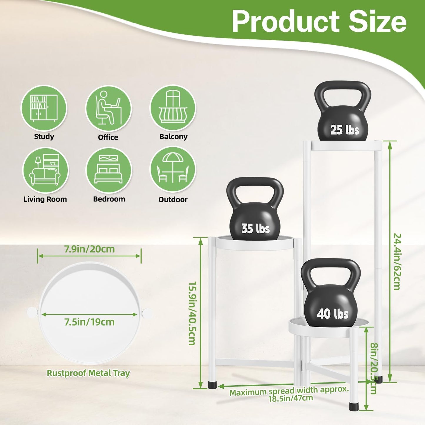 iDavosic.ly Plant Stand Indoor Outdoor, 3 Tier Corner Metal Flower Display Holder Shelf, Folding Tall Orchid Rack for Patio Balcony Porch Garden Living Room House, White