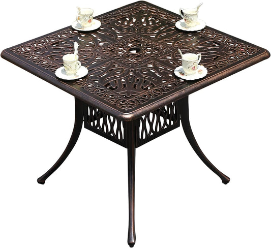 Outdoor Table Cast Aluminum Square Patio Table with Umbrella Hole All Weather Outdoor Dining Tables for Lawn Garden Backyard (90 * 90cm YLSB Square Tables)