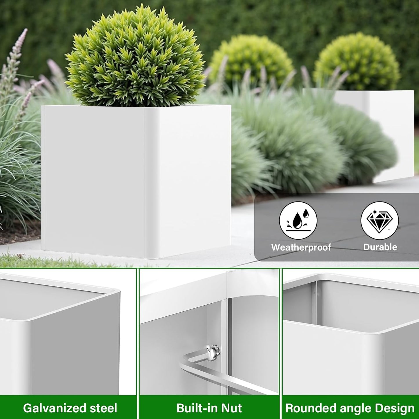 Large Square Planter for Outdoor Plants 20" L x 20" W x 20" H,Metal Planters for Outdoor Plants,Cube Planters with Drainage Hole for Porch/Patio/Garden