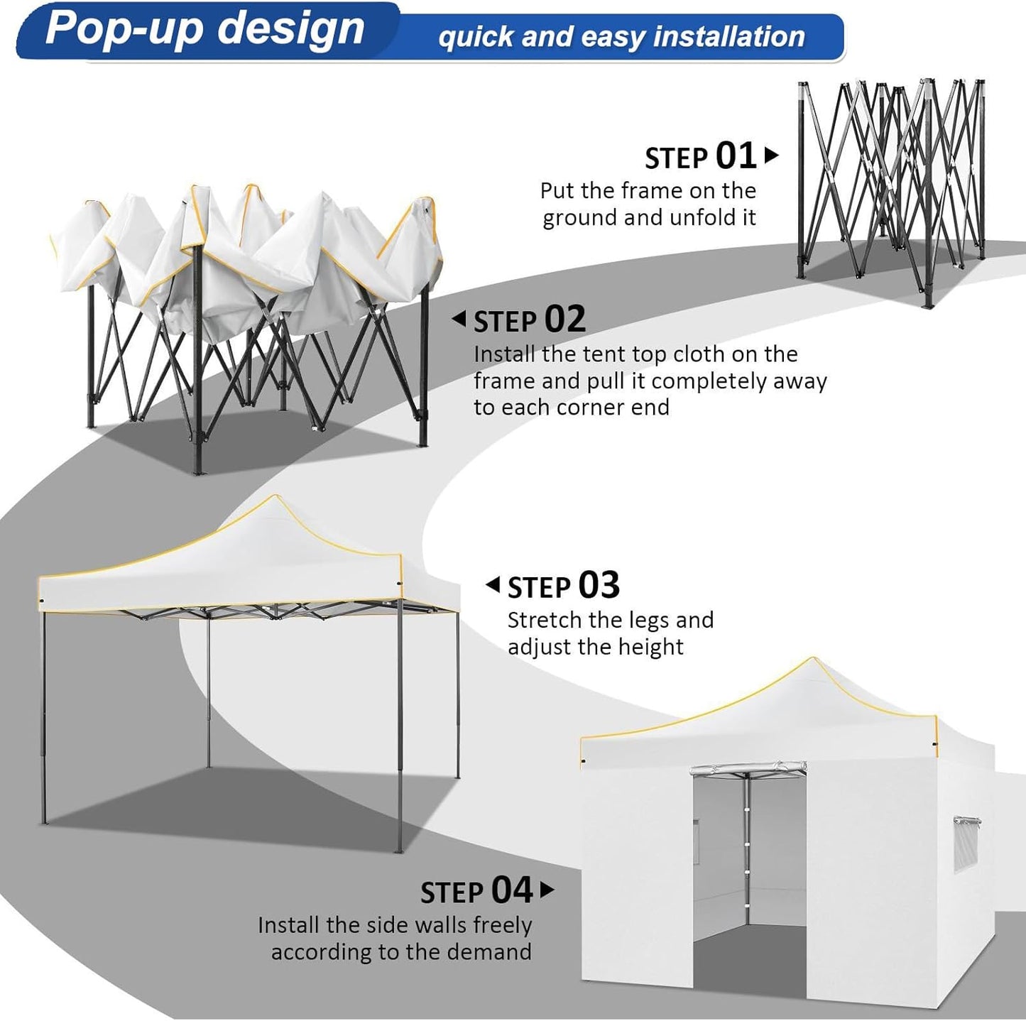COBIZI 10x10 Heavy Duty Pop up Canopy Tent with 4 Removable Sidewalls, Ez Pop up Canopy with Portable Bag, Commercial Gazebo Waterproof Sunshade for All Weather Party Camp Stall Patio