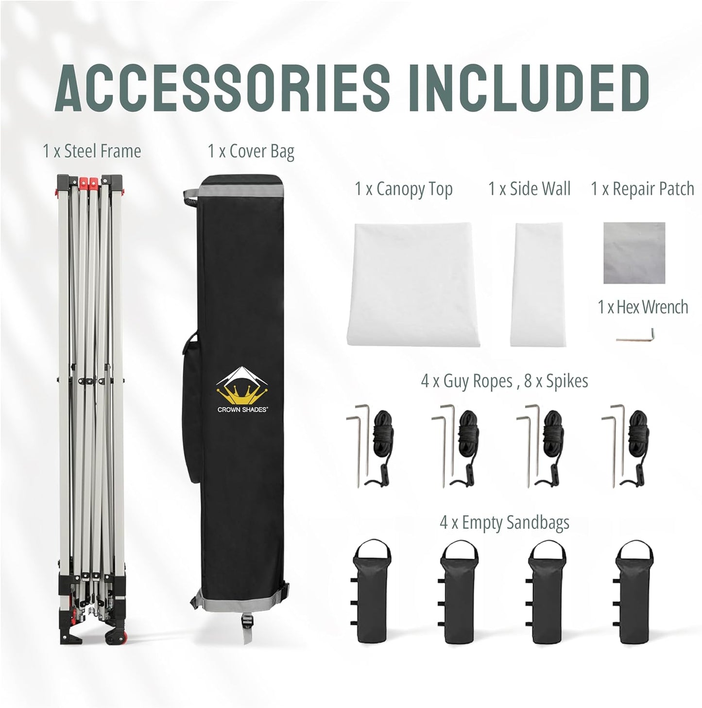 CROWN SHADES 12x12 Pop Up Canopy Tent Instant Commercial with 150D Silver Coated Fabric Including 1 Removable Sidewall, 4 Ropes, 8 Stakes, Weight Bags, STO 'N Go Bag, White