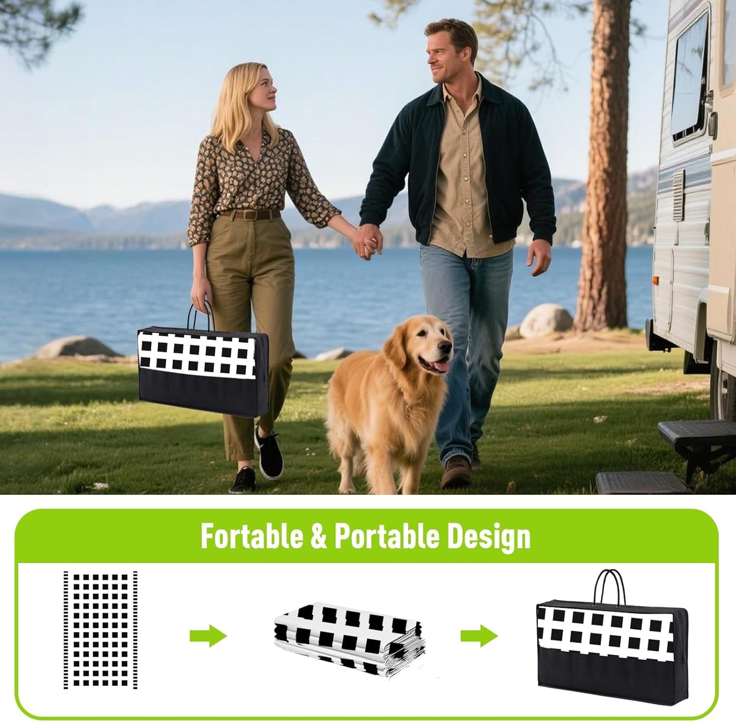 WILDROOTS 5x8 Feet Horizontal Edge Check Plastic Outdoor Rug, Stain Resistant Waterproof Reversible Outdoor Patio Rug, Fade Resistant Camping Rug