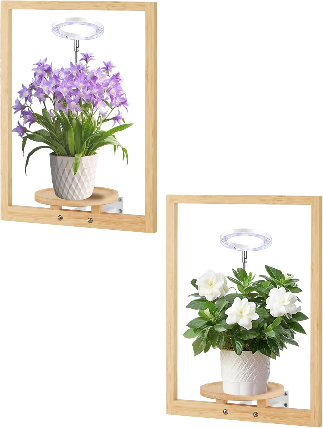 yadoker Wall Planters for Indoor Plants,Bamboo Hanging Plant Holders, Wall Decor Plant Stand, 2-Pack Window Plant Shelves with Plant Light> for Living Room & Entryway