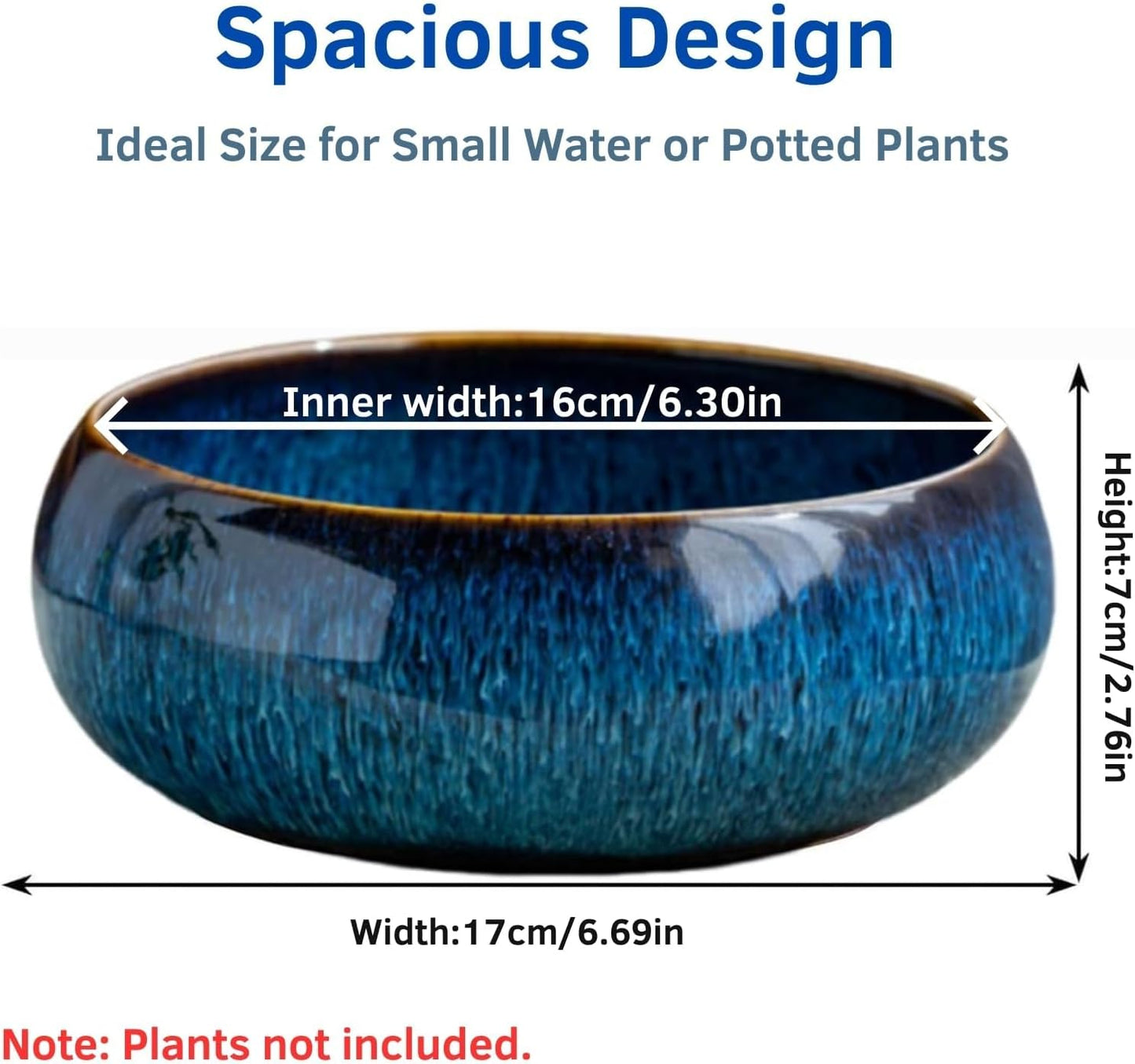 Lotus Bowl Planter, Lotus Bowls for Planting in Water Indoors, Ceramic Planters for Indoor Plants, Thickened Round Planter, for Succulent Plants Leak-Proof Design (Blue)