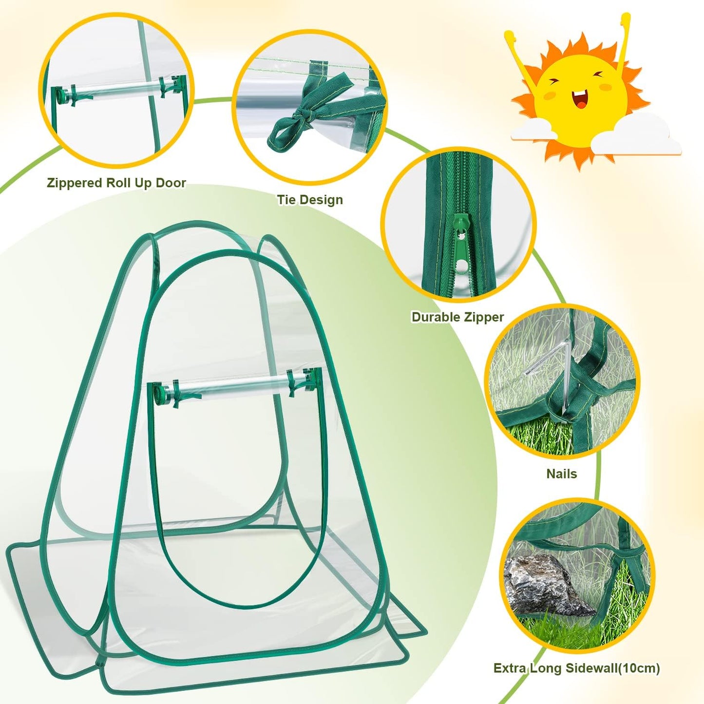 Pop Up Greenhouse Cover, Mini Greenhouse PVC Gardening Plant 3-Pack, Portable Small Green House for Indoor Outdoor, Sunshine Room Backyard Flow