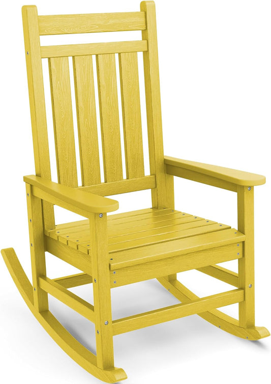 SERWALL HDPE Rocking Chair, Outdoor Rocking Chair for Adults, All Weather Porch Rocker for Lawn Garden, Yellow